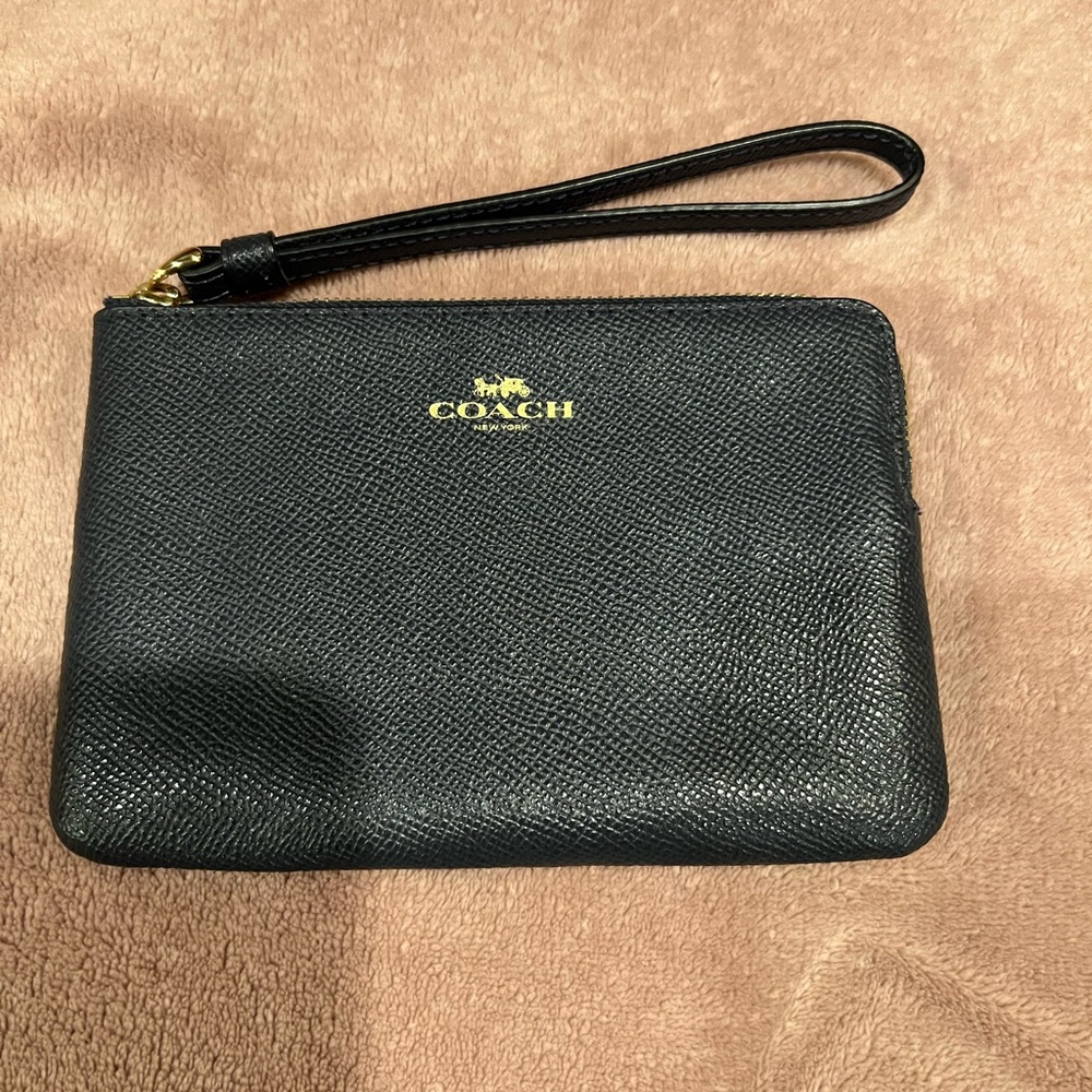 Coach Navy Blue Textured Leather Woman’s Wristlet